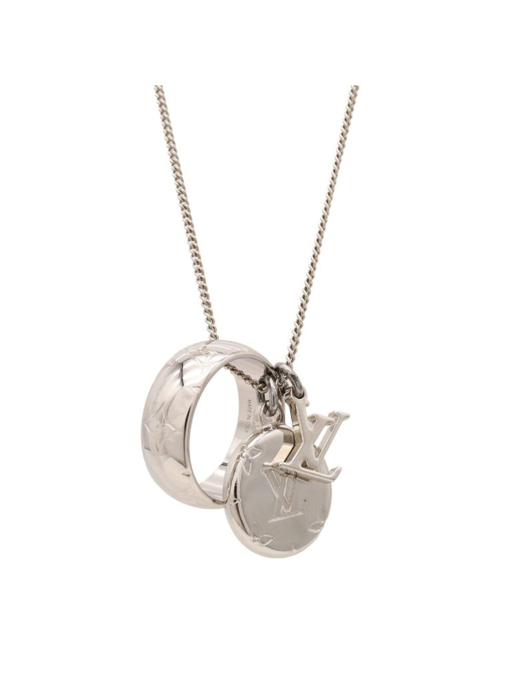 Louis Vuitton Ring Necklace Monogram Pendant Logo Charm Metal Silver